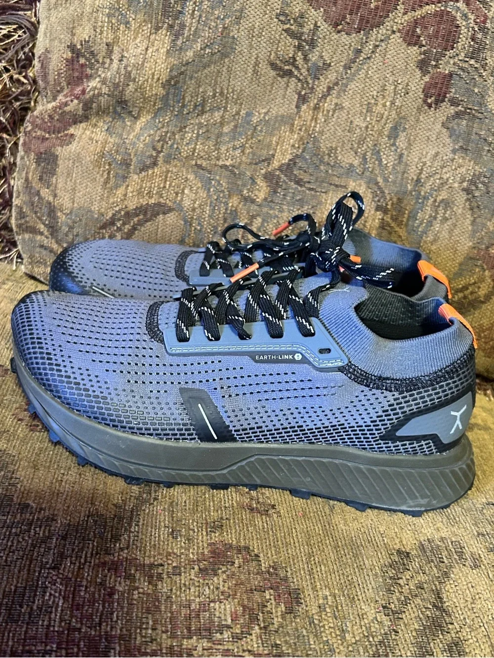 Flux Footwear Trail Runner in grey with orange accents UNISEX M 6.5 W 8